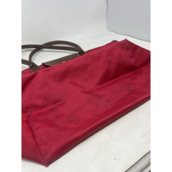 LONGCHAMP Le Pliage Large Red Nylon Packable Tote Bag Purse Leather Top Handle - Picture 5 of 11
